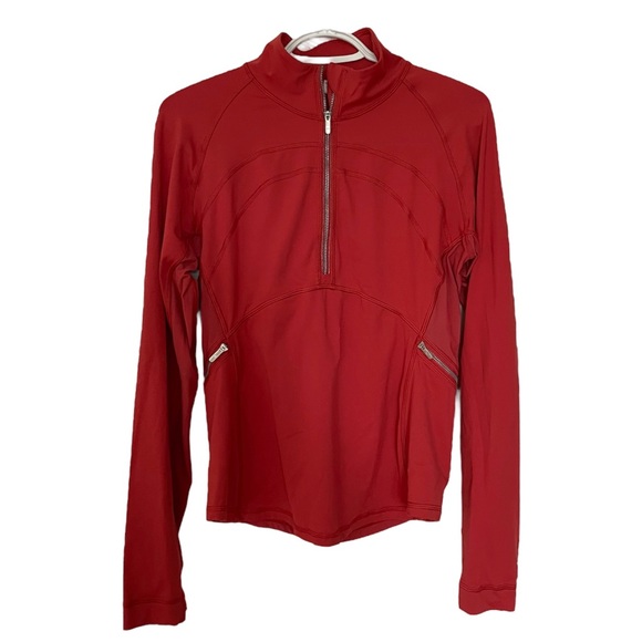 Lululemon Front Of The Pack 1/2 Zip Aries Red Luxtreme Run Long Sleeve Sz 10 - Picture 5 of 13